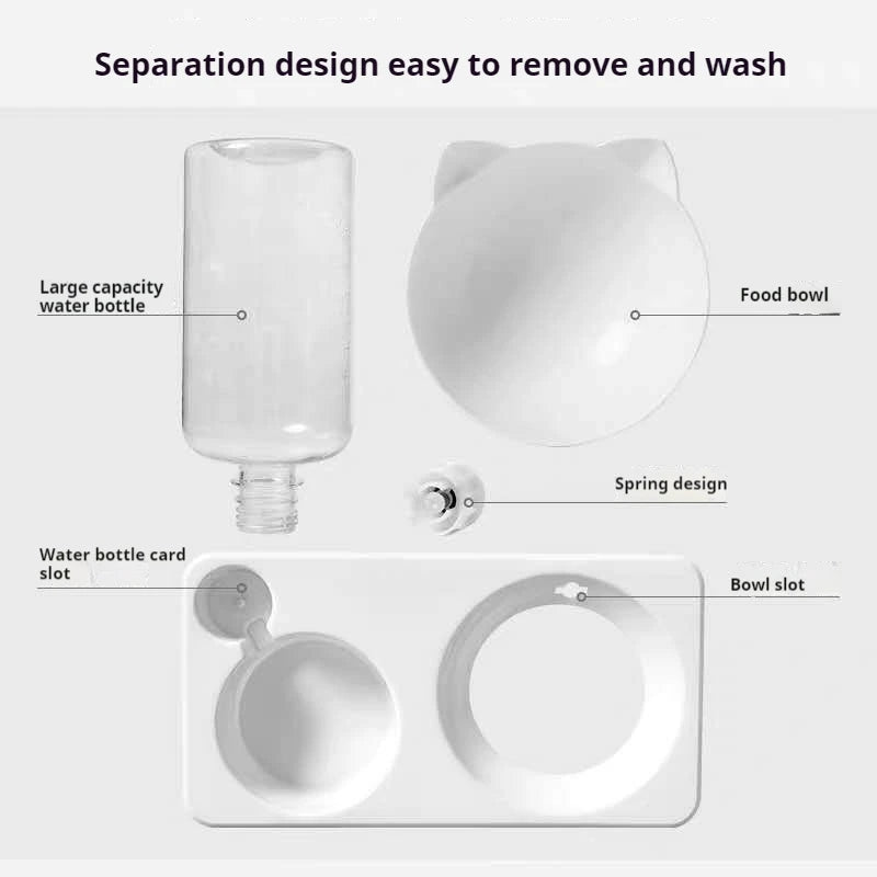 Double Dog Cat Bowls Water and Food Bowl Tilted15 Degrees Raised Cat Bowls with Automatic Water Bottle-Pet Feeder