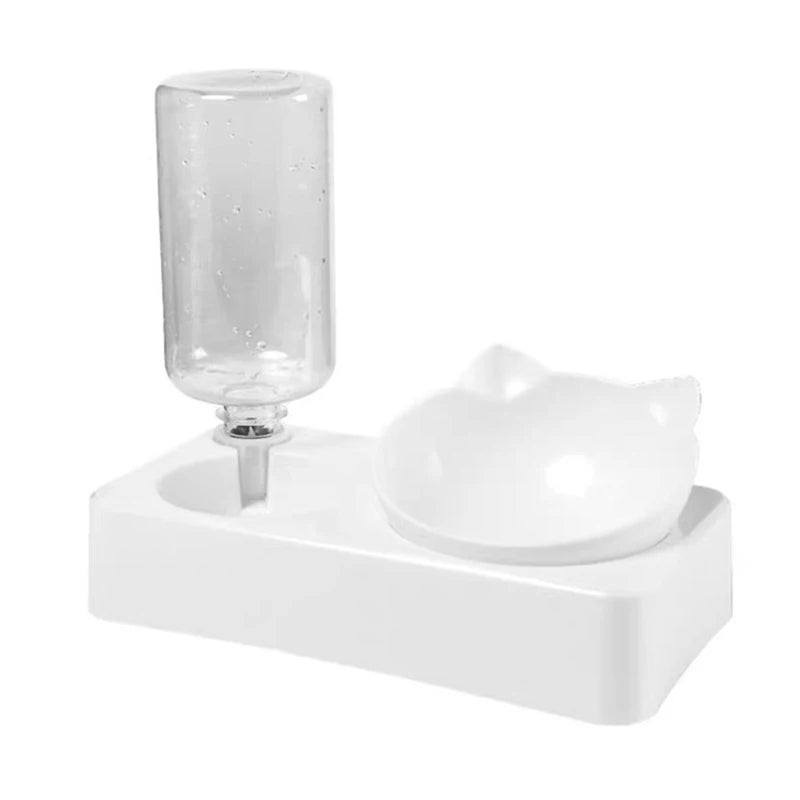 Double Dog Cat Bowls Water and Food Bowl Tilted15 Degrees Raised Cat Bowls with Automatic Water Bottle-Pet Feeder