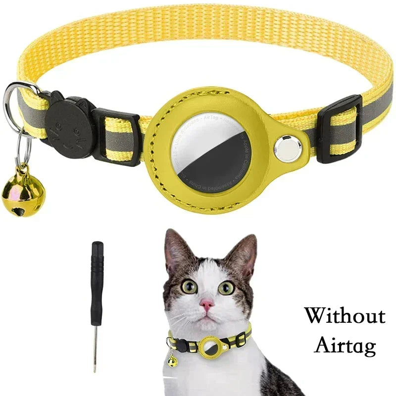 Anti-Lost Cat Collar for Airtag GPS Tracker Protective Case with Bell Reflective Cats Necklace Kitten Accesories Pet Products